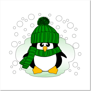 Christmas Boy Penguin with Green Hat and Scarf Posters and Art